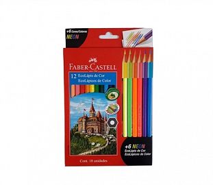 LAPIZ DE COLOR FABER CASTELL ECOLAPIZ LARGO X12 + 6 NEON
